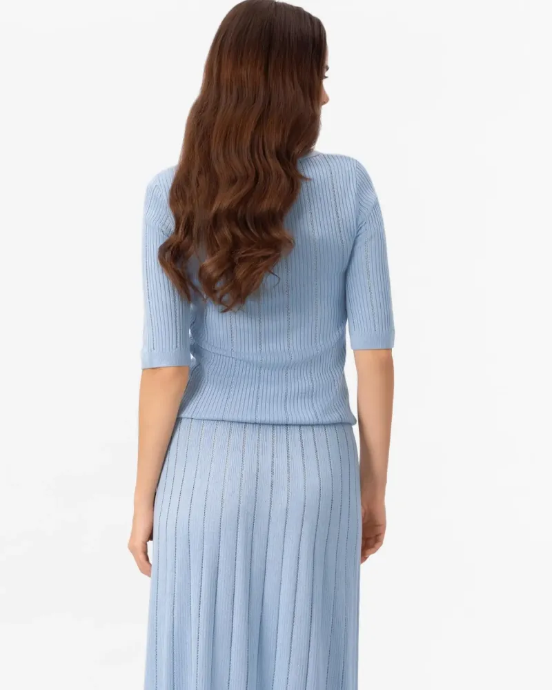 Блуза с къс ръкав от коприна и вискоза в светло синьо COSMIC WHISPER