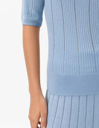 Блуза с къс ръкав от коприна и вискоза в светло синьо COSMIC WHISPER