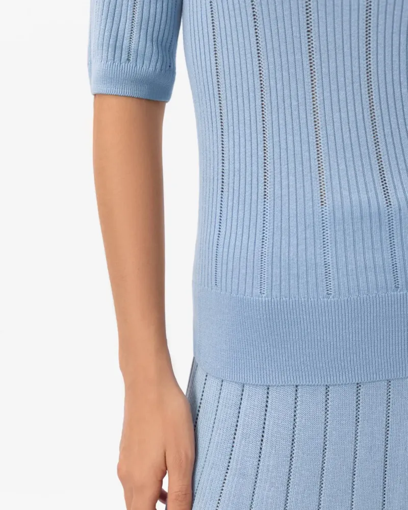 Блуза с къс ръкав от коприна и вискоза в светло синьо COSMIC WHISPER