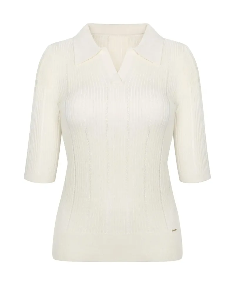 Блуза с къс ръкав от коприна и вискоза в бял цвят COSMIC WHISPER