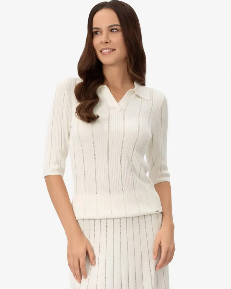 Блуза с къс ръкав от коприна и вискоза в бял цвят COSMIC WHISPER