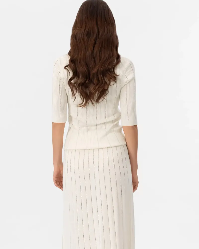 Блуза с къс ръкав от коприна и вискоза в бял цвят COSMIC WHISPER