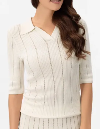 Блуза с къс ръкав от коприна и вискоза в бял цвят COSMIC WHISPER