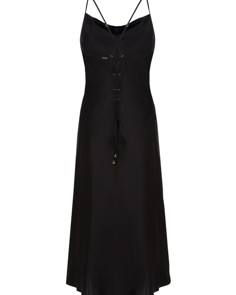 Черна копринена нощница Blackwood Rose