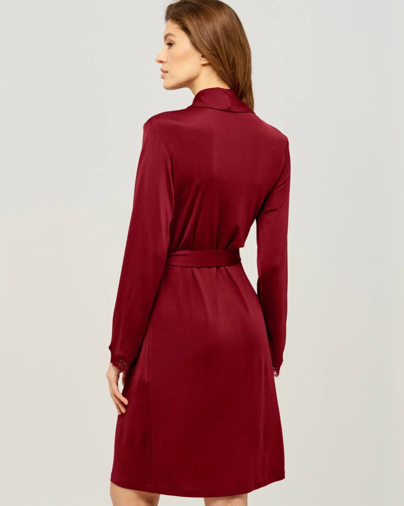 Копринено кимоно  в бордо с шал яка Silk Blend