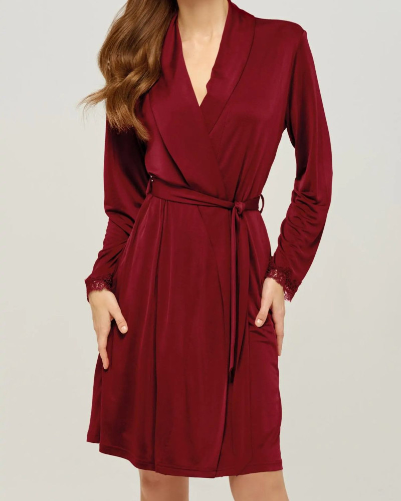 Копринено кимоно  в бордо с шал яка Silk Blend