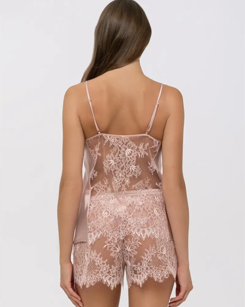 Луксозен копринен сет - пижама в сребристо - розов нюанс Divine