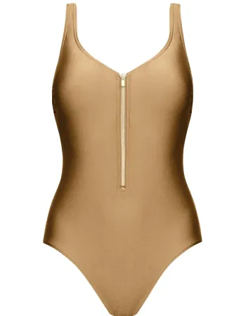 Цял бански в златен нюанс Zipper