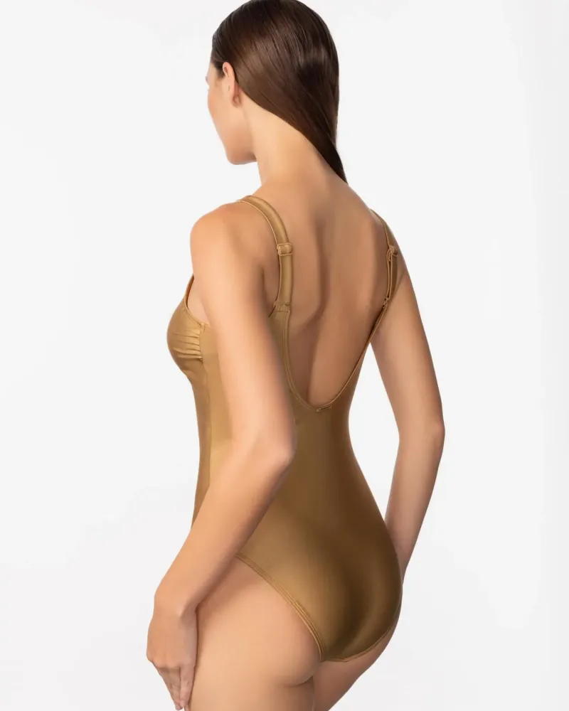 Цял бански в златен нюанс Zipper