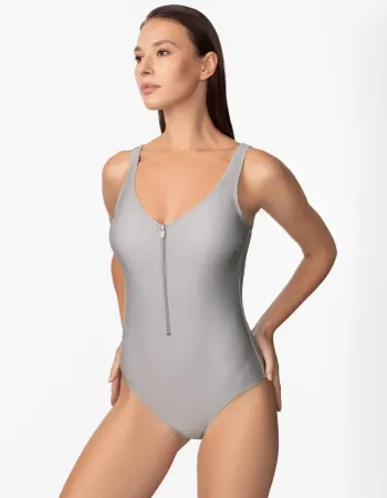 Цял бански в сребрист нюанс Zipper