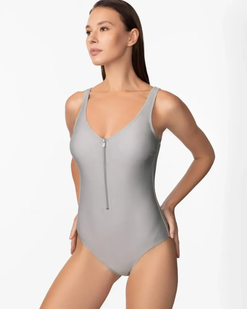 Цял бански в сребрист нюанс Zipper