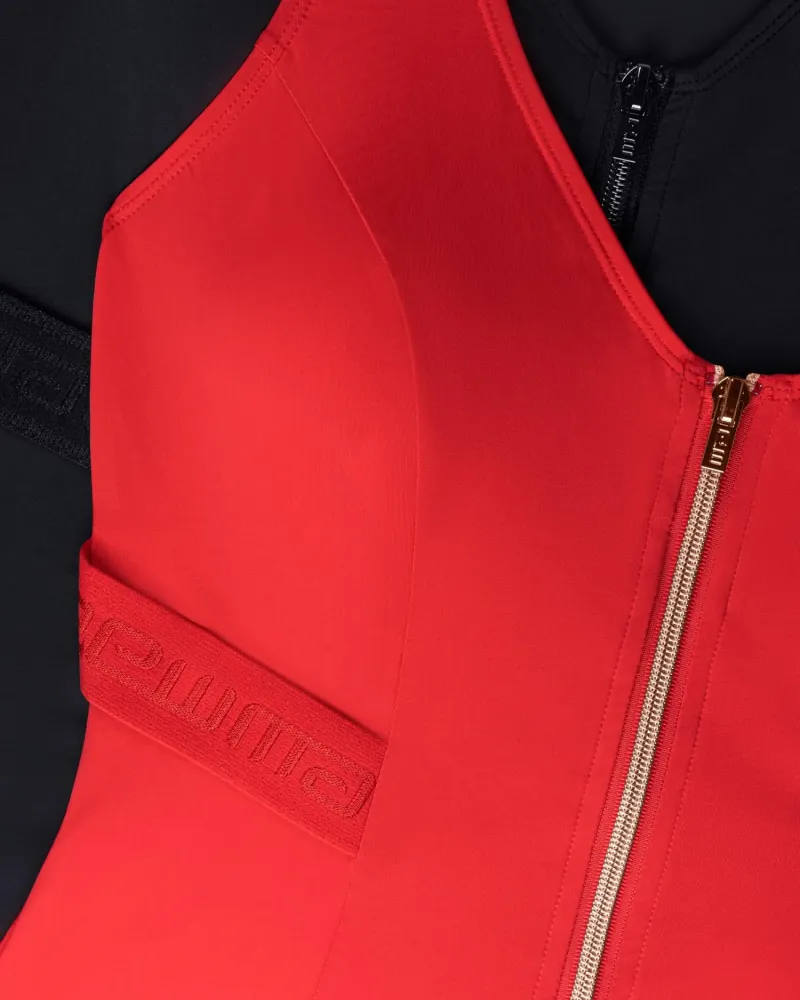 Цял бански в червен цвят Zipper