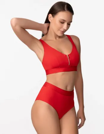 Бански горна част в червен цвят Zipper