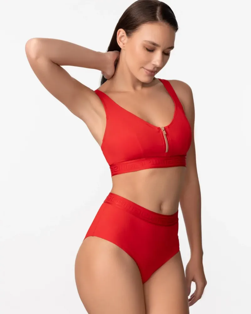 Бански горна част в червен цвят Zipper