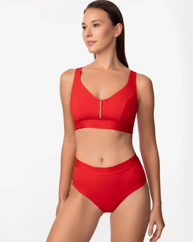 Бански долна част в червен цвят Zipper