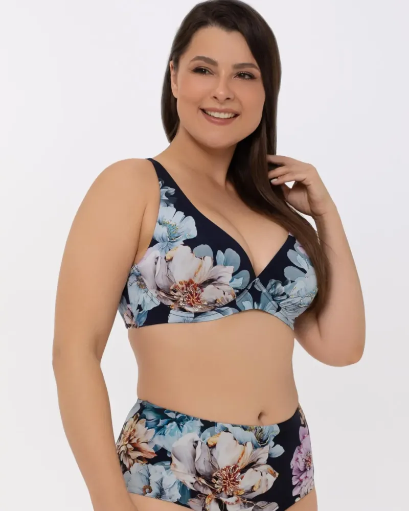 Горнище на бански с банели и меки чашки Midnight Bloom