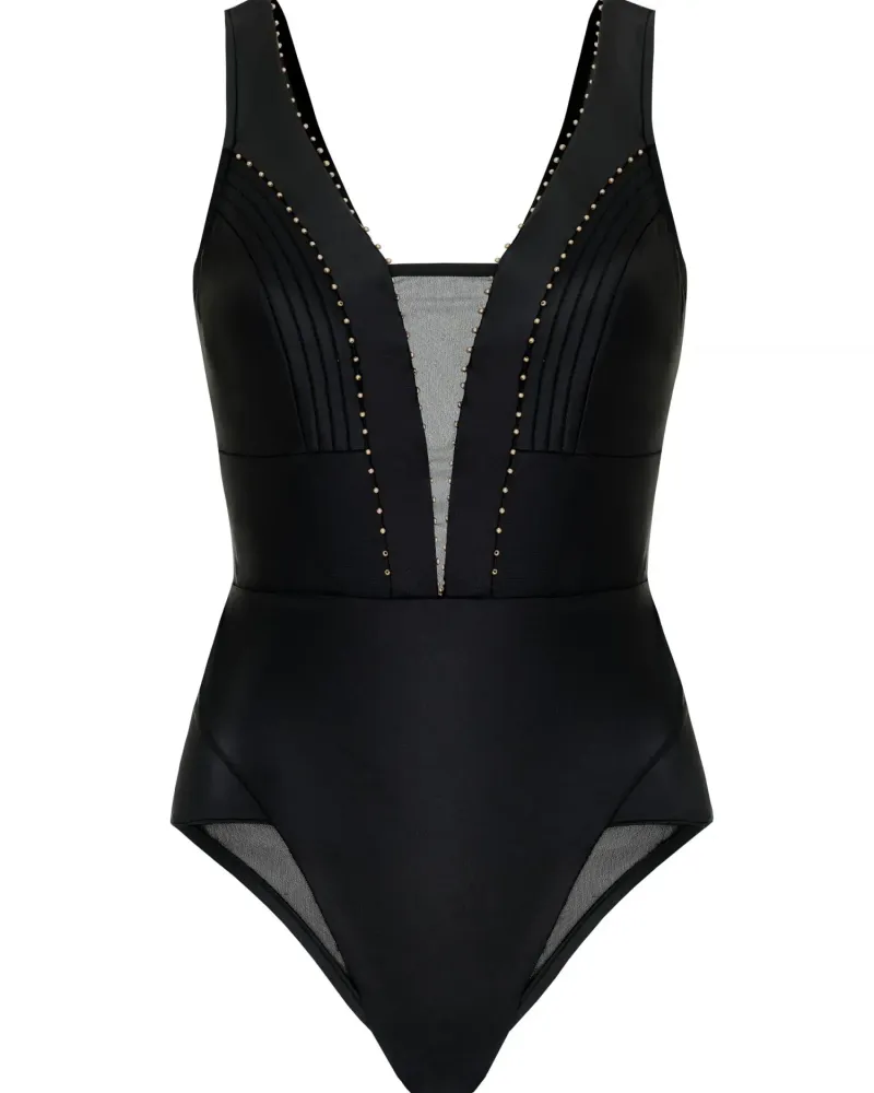 Черен цял бански с дълбоко деколте Black Couture