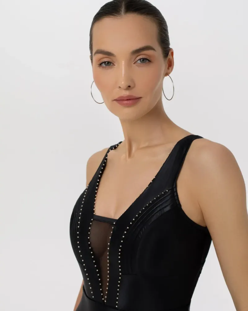 Черен цял бански с дълбоко деколте Black Couture