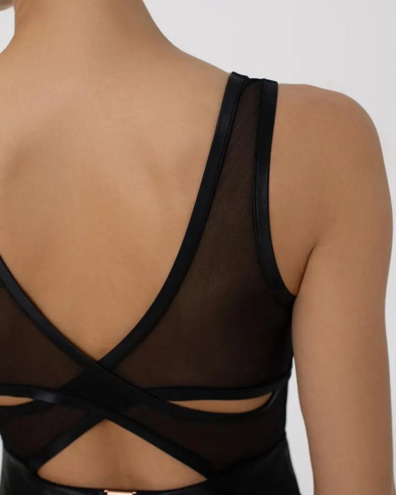 Черен цял бански с дълбоко деколте Black Couture