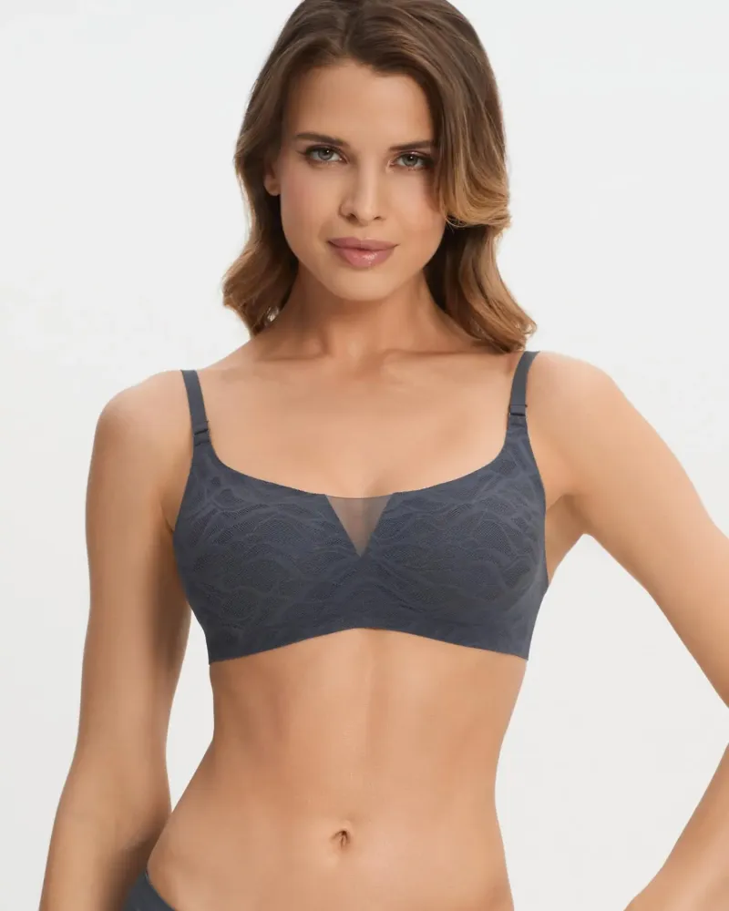 Сив елегантен сутиен без банели Lacy Skin