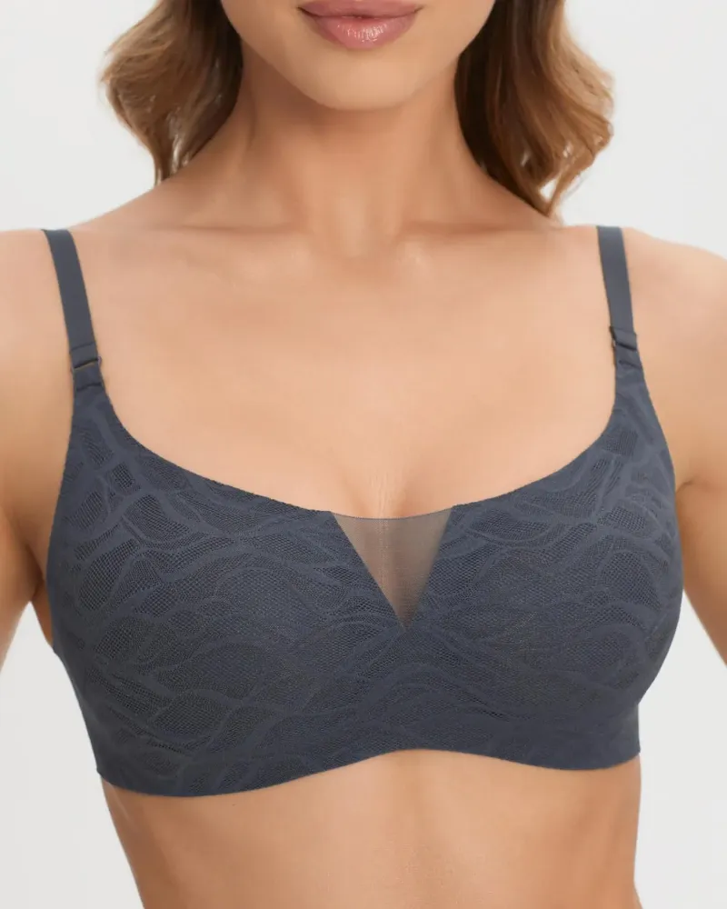 Сив елегантен сутиен без банели Lacy Skin